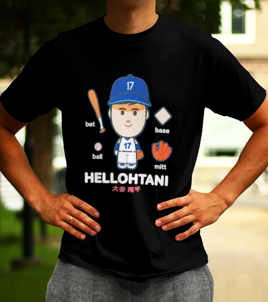 Shohei Ohtani Hellohtani Bat Ball Base Mitt 17 Blue Cap Baseball Player T-Shirt