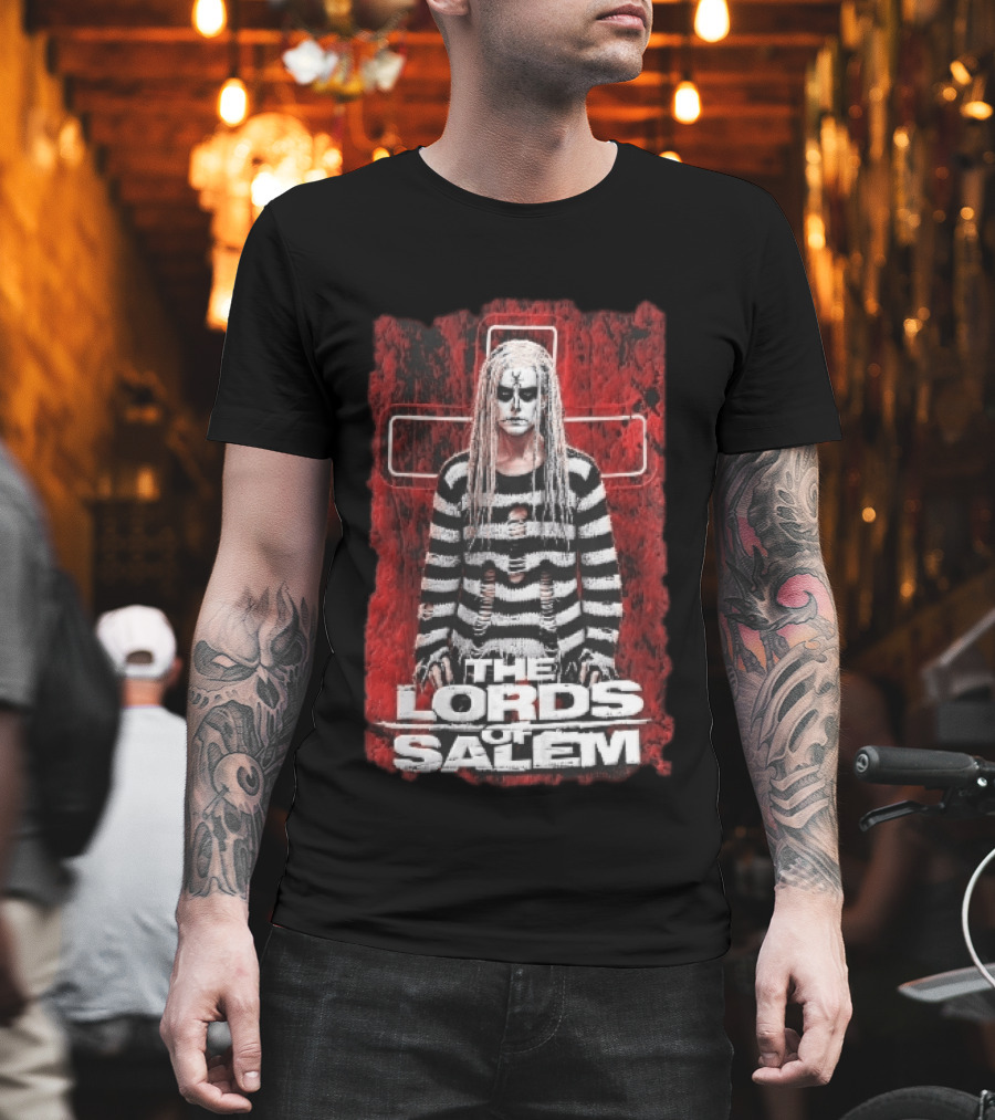 The Lords Of Salem Striped Dreadlocks Face Paint Inverted Cross T-Shirt