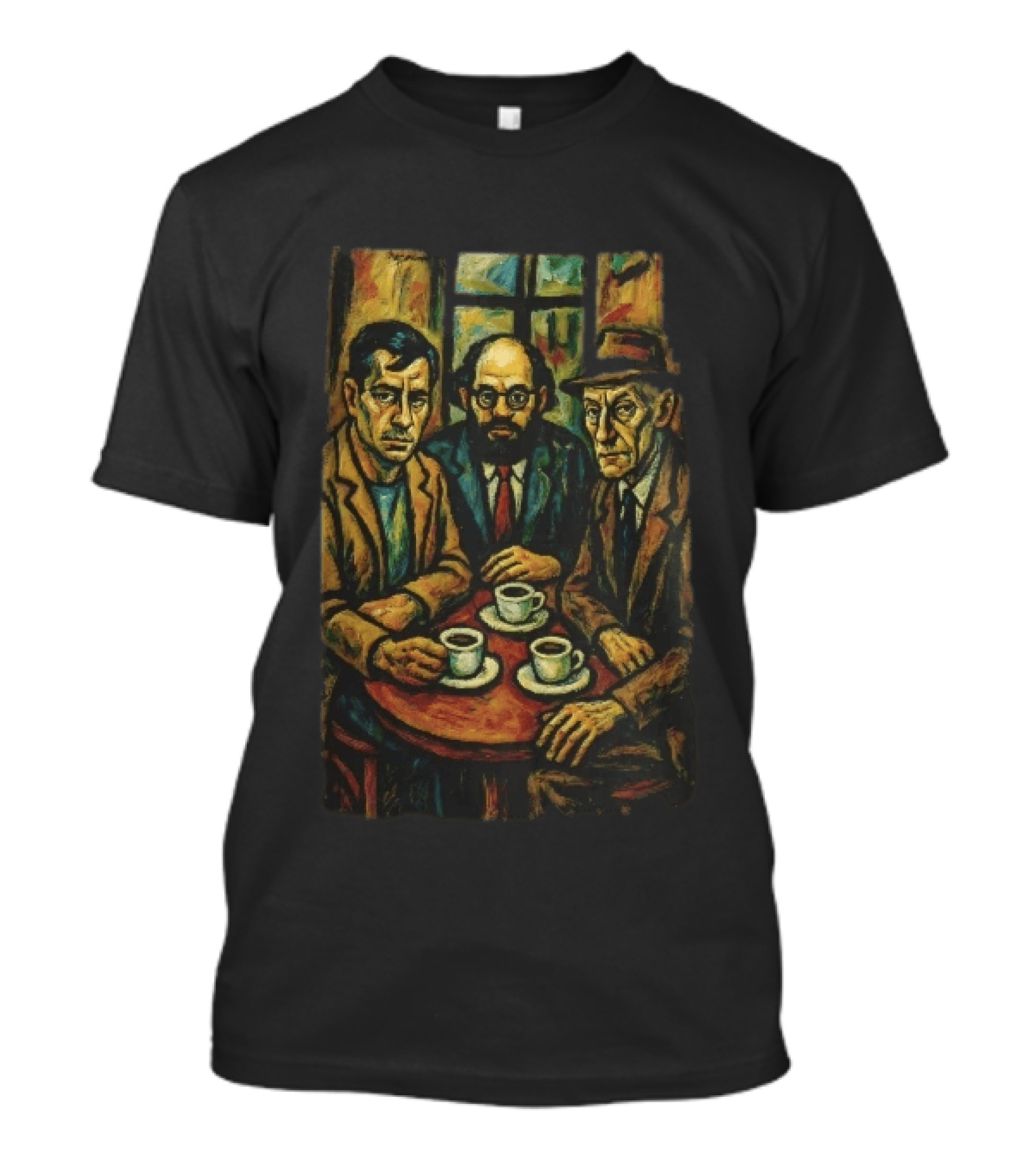 Three Men At A Table Drinking Coffee Expressionist Style Painting T-Shirt