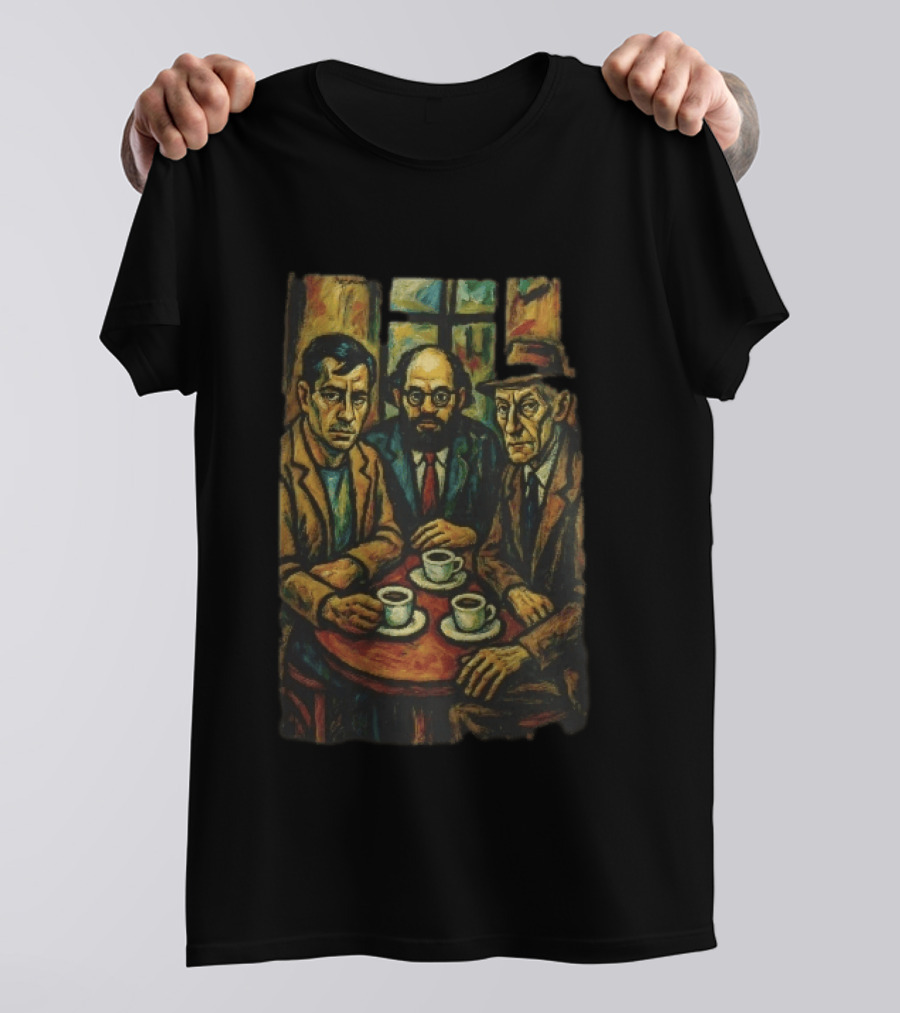 Three Men At A Table Drinking Coffee Expressionist Style Painting T-Shirt