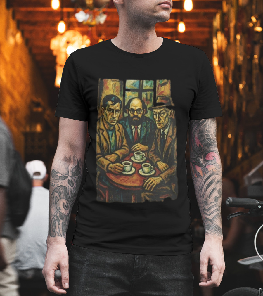 Three Men At A Table Drinking Coffee Expressionist Style Painting T-Shirt