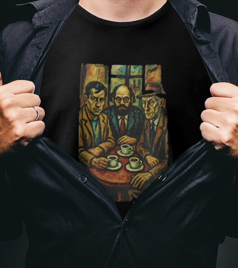 Three Men At A Table Drinking Coffee Expressionist Style Painting T-Shirt