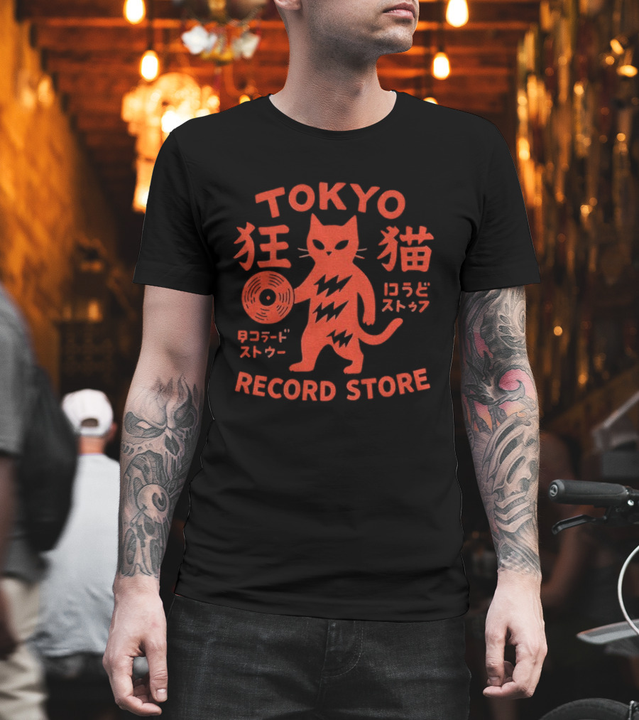 Tokyo Record Store Cat Vinyl Rock DJ Japan Band T-Shirt