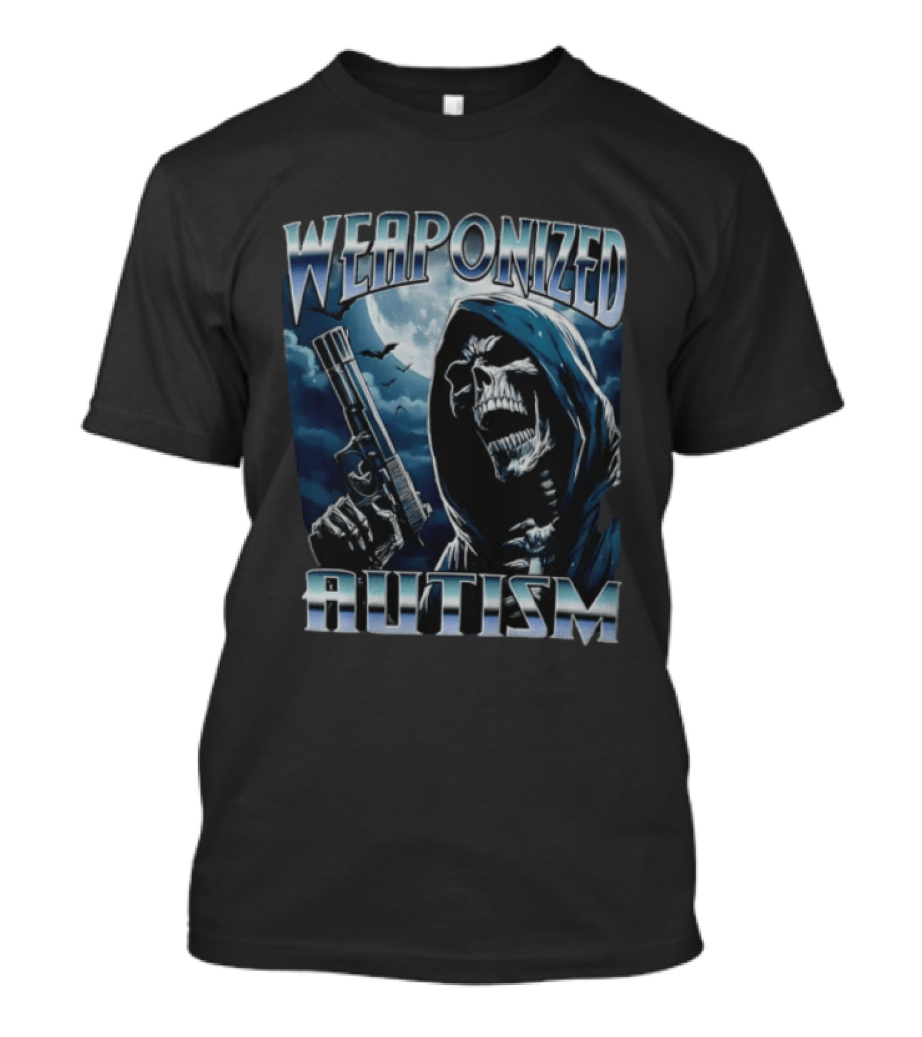 Weaponized Autism Skeleton With Gun Under Moonlight T-Shirt