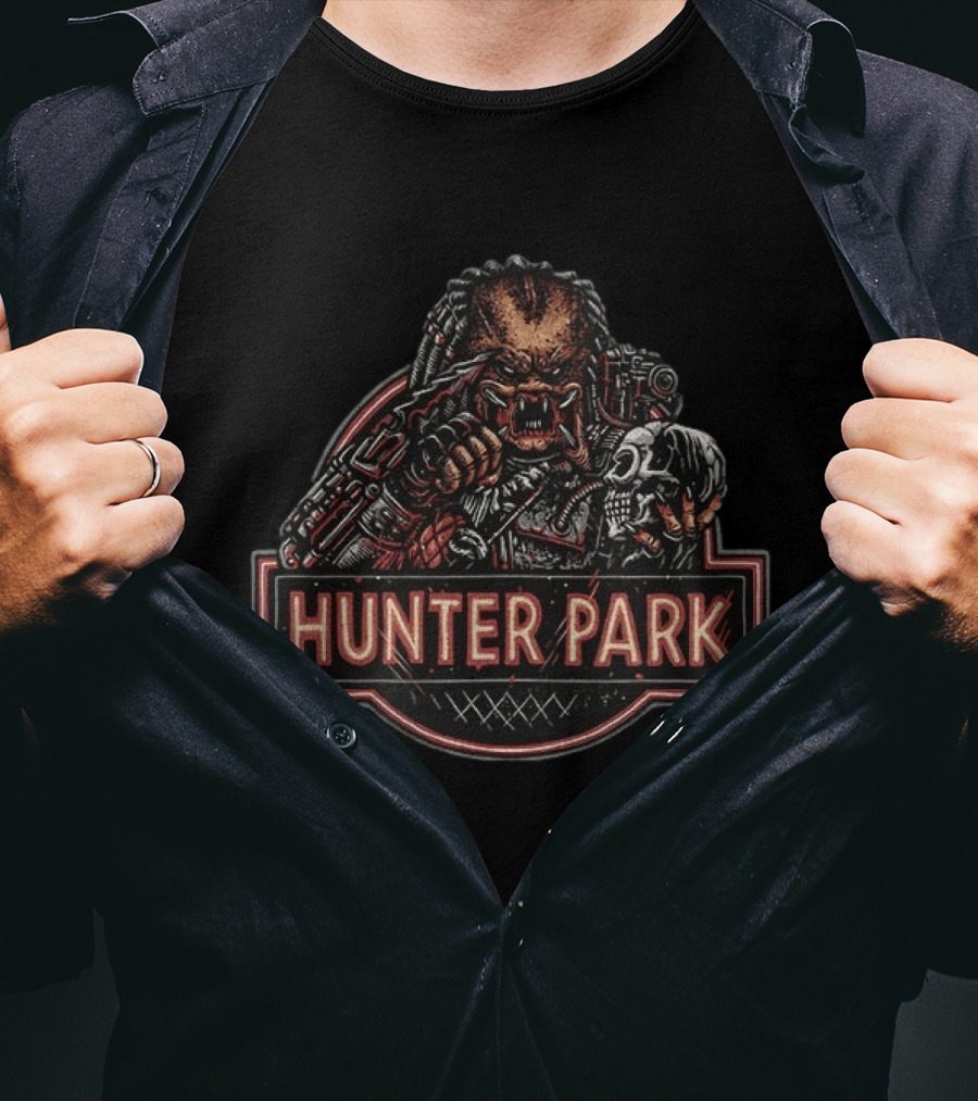 HUNTER PARK Predator Skull Hunter Battle Warrior T-Shirt