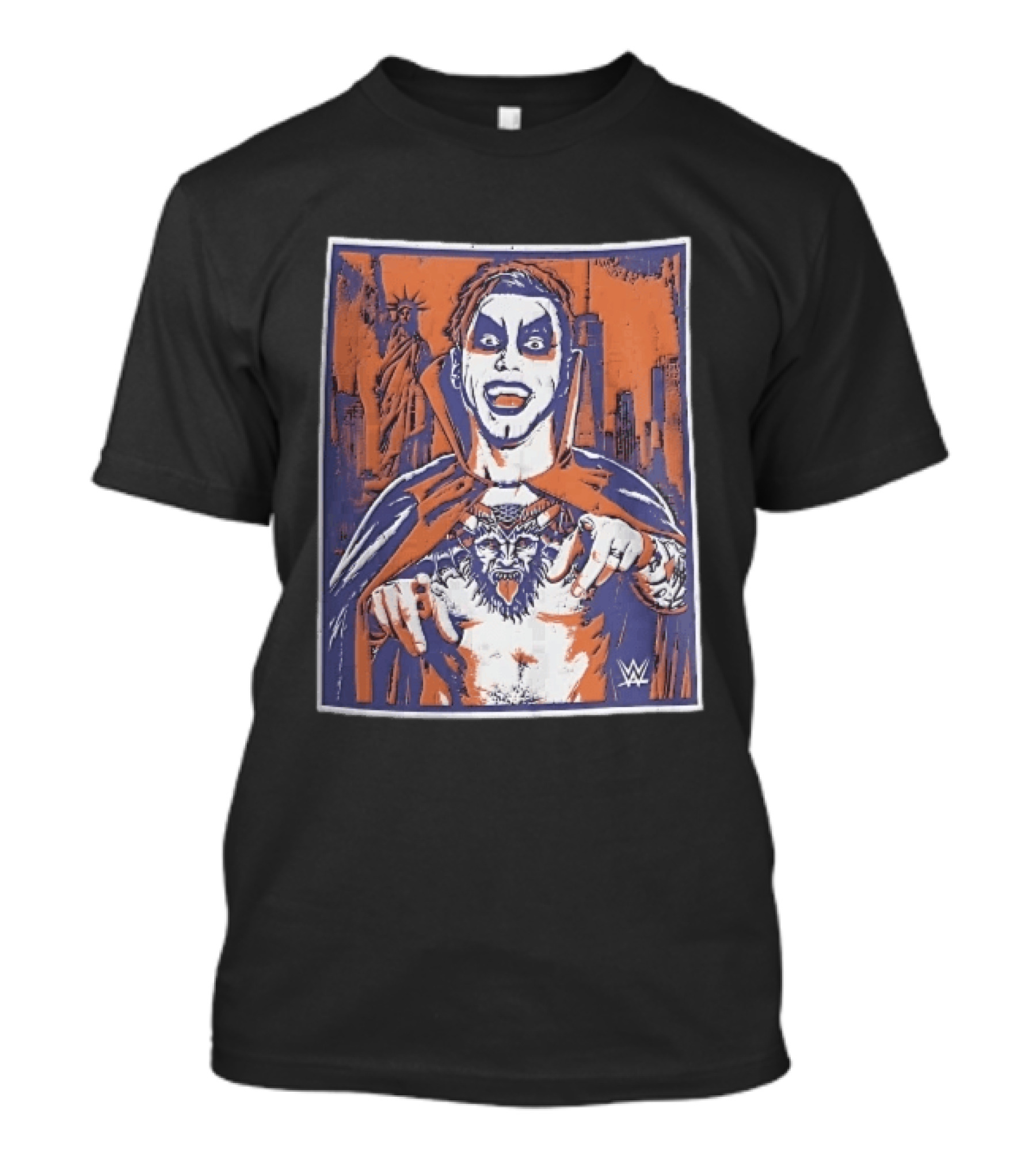WWE Facepaint Wrestler At Liberty Statue Skyline With Demon Tattoo T-Shirt
