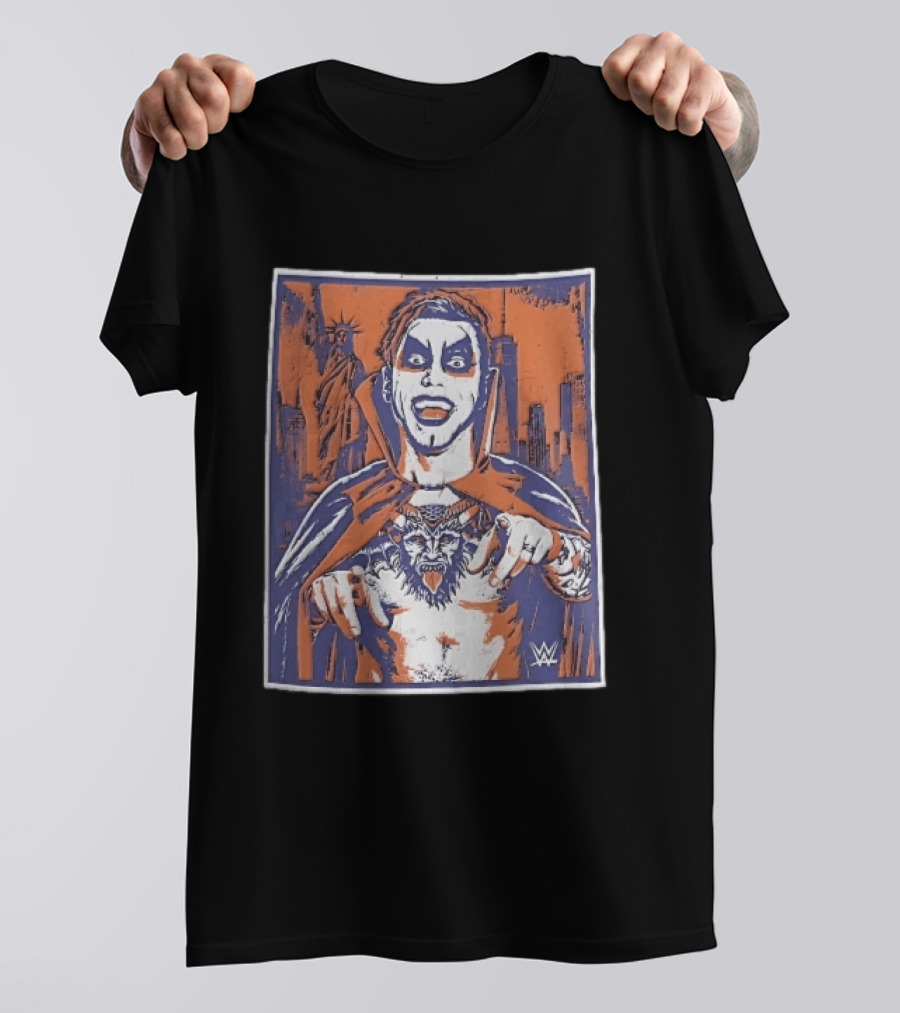 WWE Facepaint Wrestler At Liberty Statue Skyline With Demon Tattoo T-Shirt