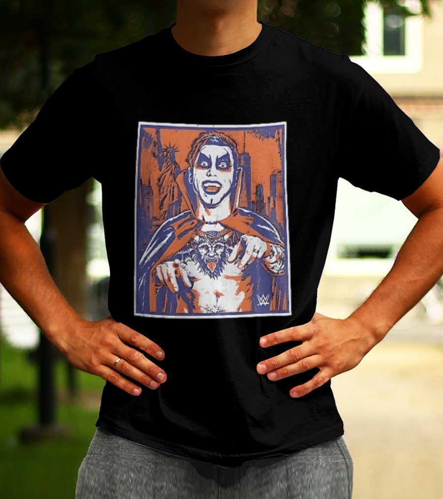 WWE Facepaint Wrestler At Liberty Statue Skyline With Demon Tattoo T-Shirt