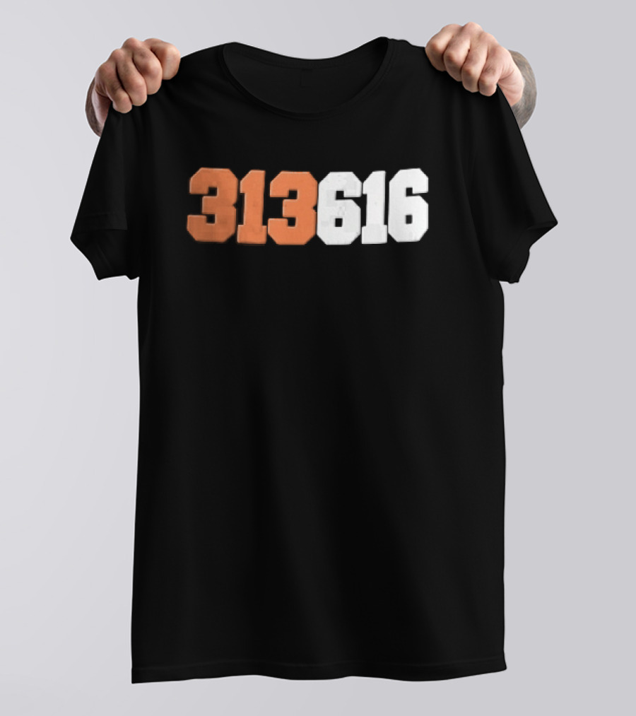 313616 Orange White Varsity Block Digits Jersey Numbers T-Shirt
