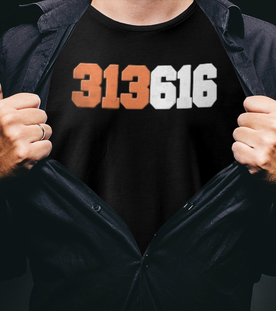 313616 Orange White Varsity Block Digits Jersey Numbers T-Shirt