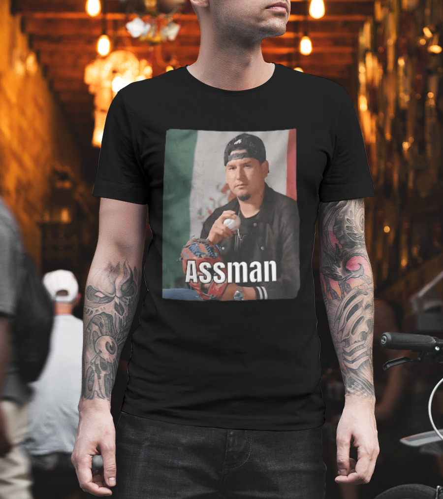Assman Baseball Pitcher Holding Ball With Mexican Flag T-Shirt