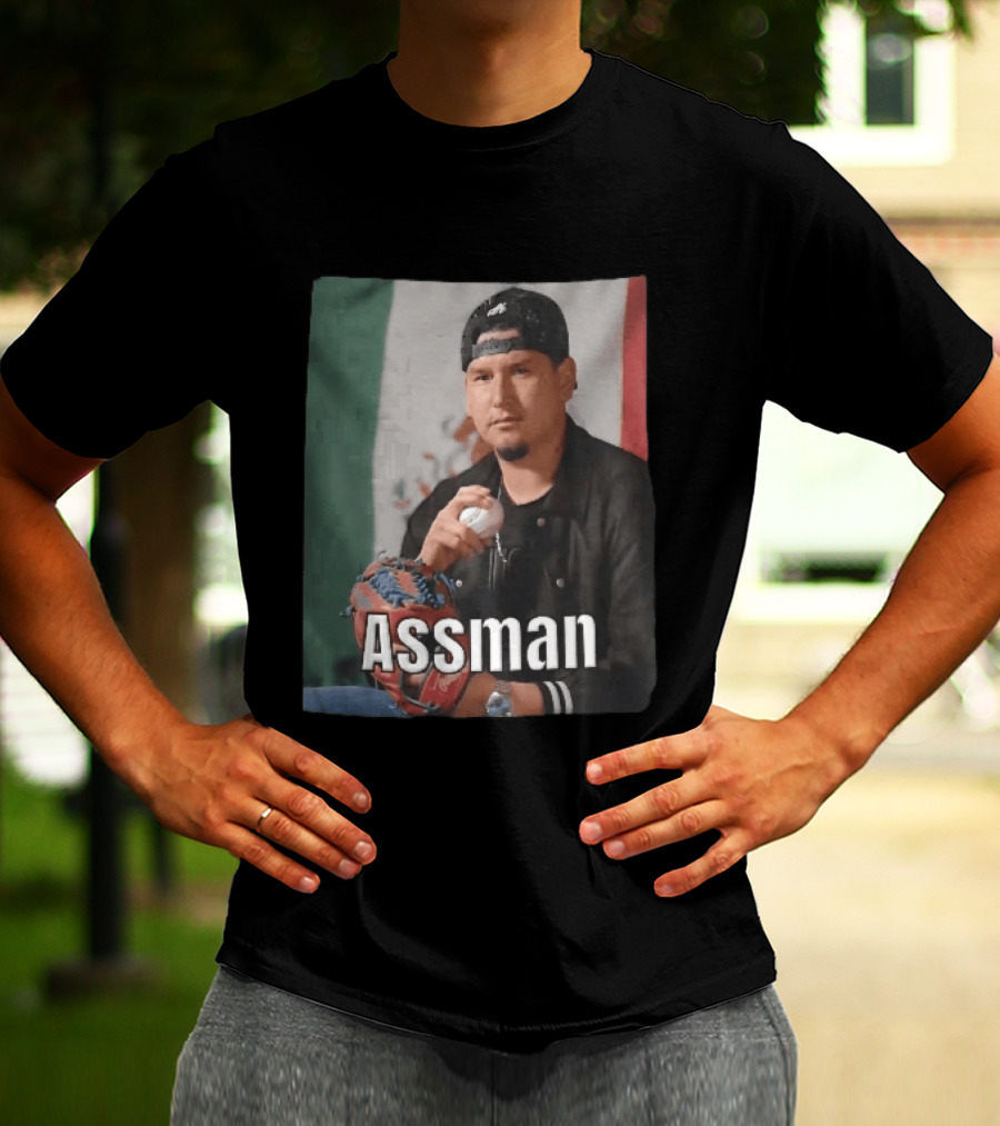 Assman Baseball Pitcher Holding Ball With Mexican Flag T-Shirt