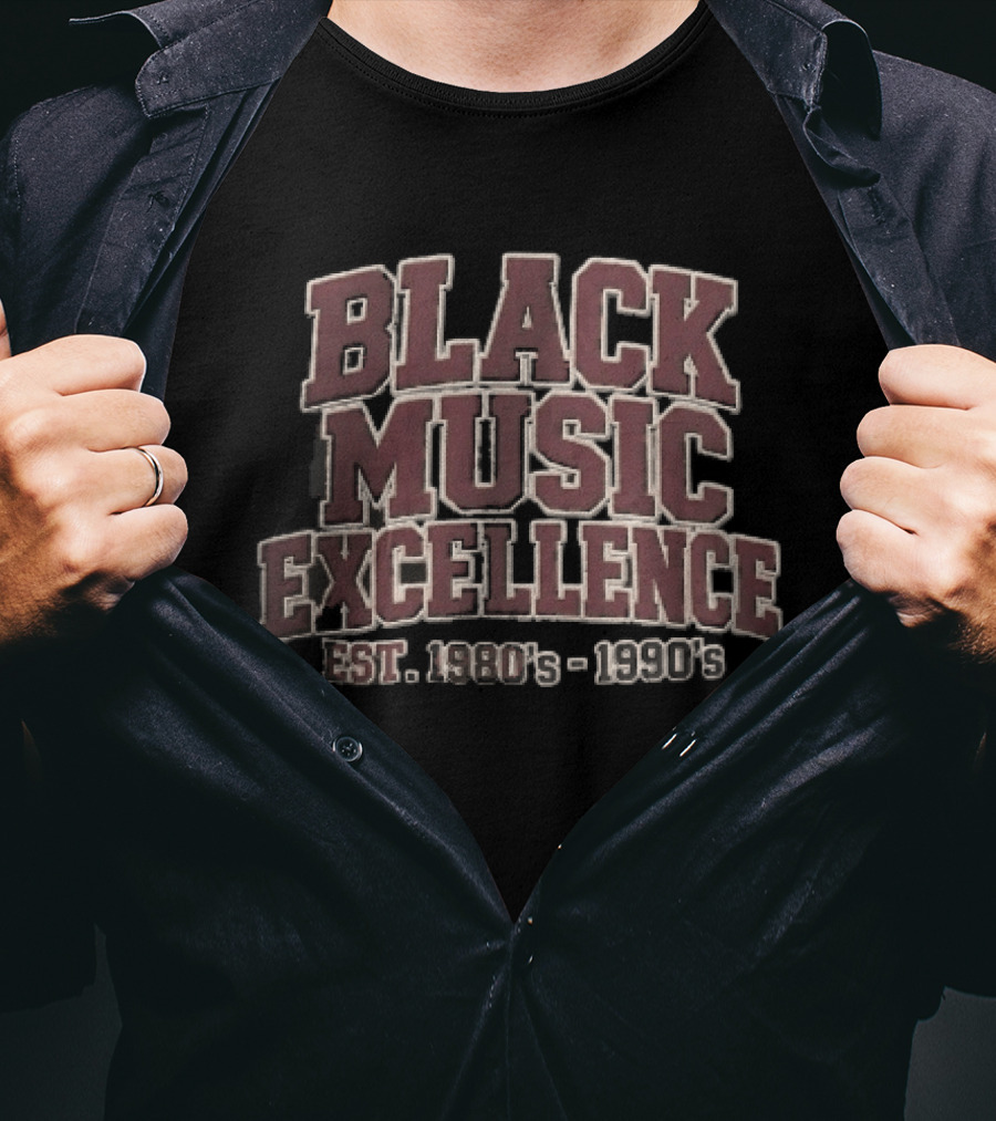 Black Music Excellence EST 1980s 1990s Varsity Block Lettering T-Shirt