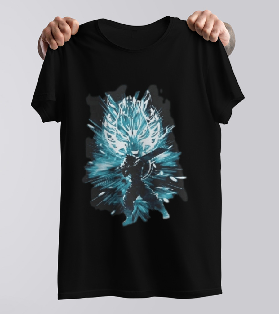 Cloud Strife Buster Sword Wolf Blue Energy Burst T-Shirt