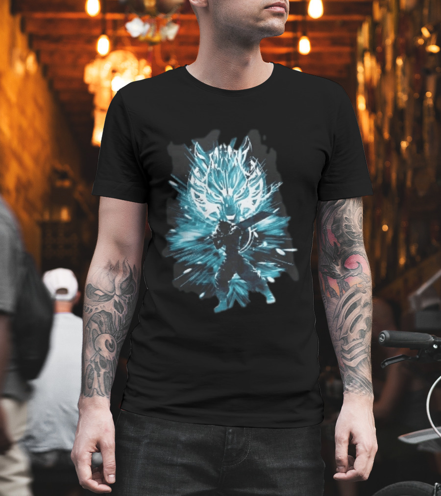 Cloud Strife Buster Sword Wolf Blue Energy Burst T-Shirt
