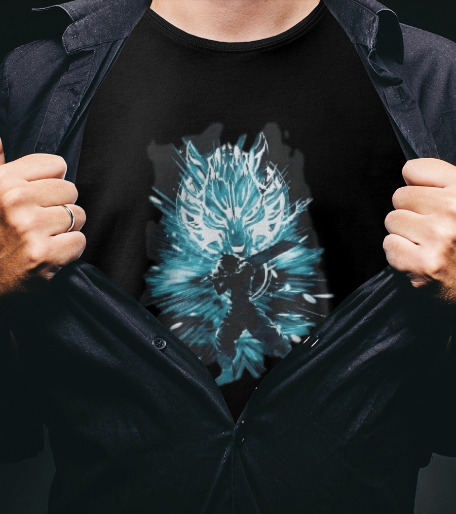 Cloud Strife Buster Sword Wolf Blue Energy Burst T-Shirt