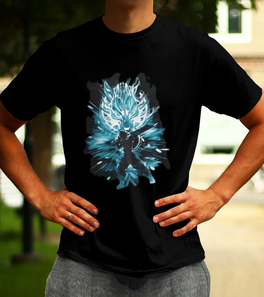 Cloud Strife Buster Sword Wolf Blue Energy Burst T-Shirt