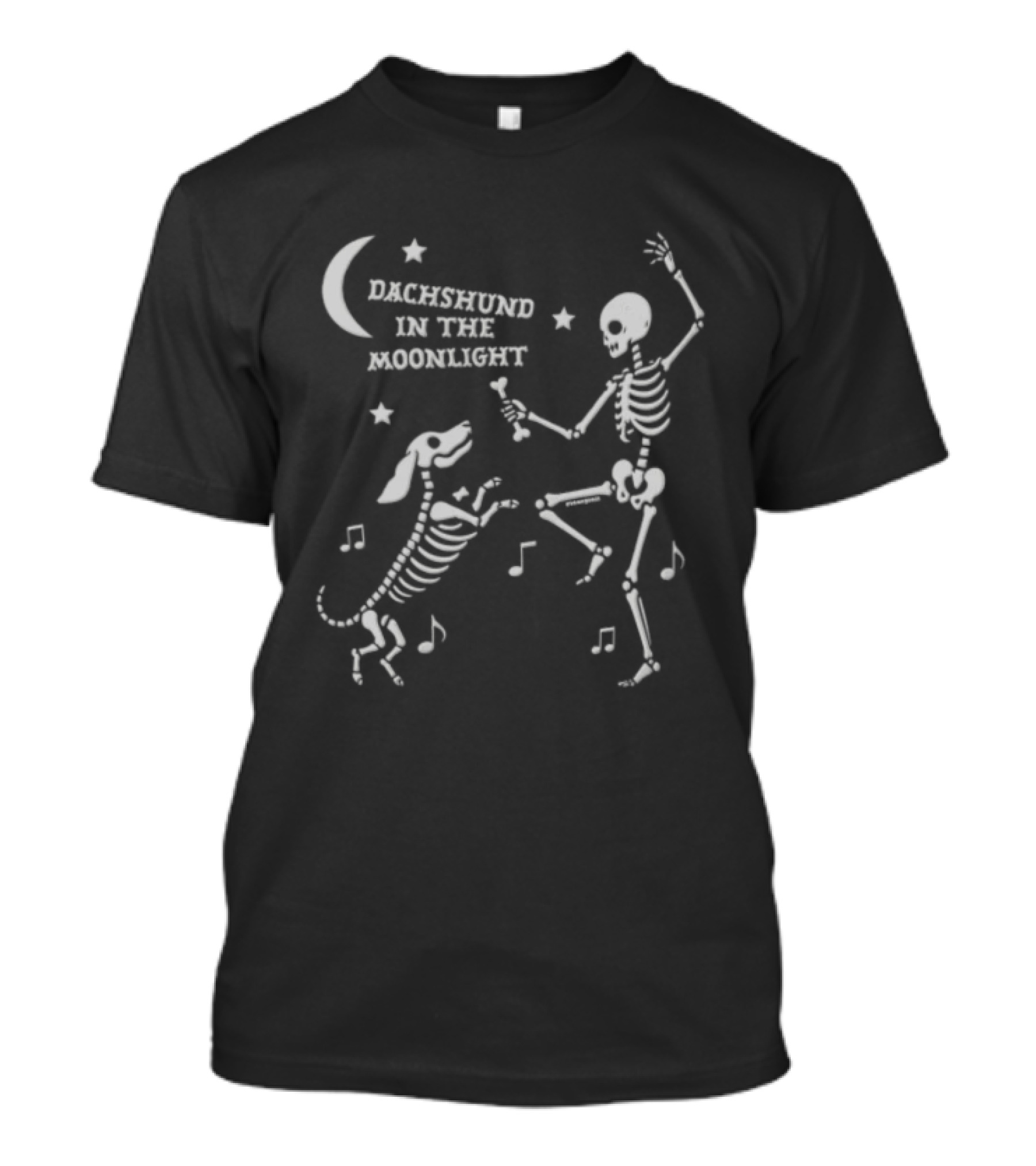 Dachshund In The Moonlight Skeleton Dancing With Dog Music Notes T-Shirt