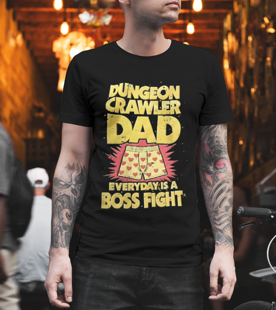 Dungeon Crawler Dad Everyday Is A Boss Fight Heart Boxer Shorts Spiky Starburst T-Shirt