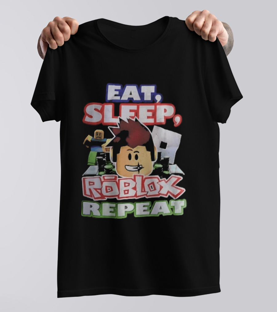 Eat Sleep Roblox Repeat Cartoon Avatar Noob Running Cash Stacks T-Shirt