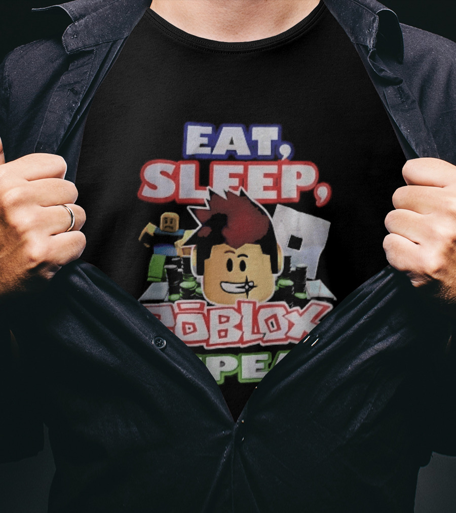 Eat Sleep Roblox Repeat Cartoon Avatar Noob Running Cash Stacks T-Shirt