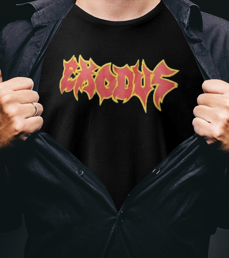 Exodus Red Yellow Spiky Flame Graffiti T-Shirt