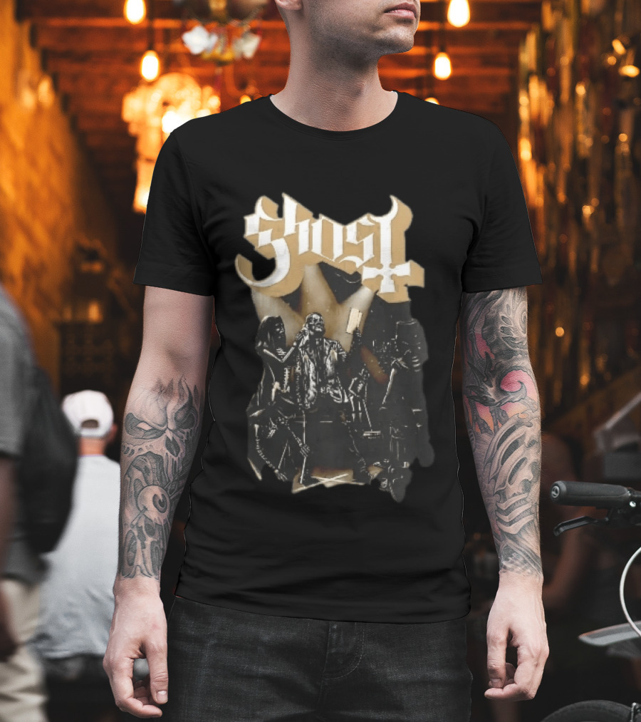 Ghost Skeleton Crew Holding Book Stage Spotlights T-Shirt