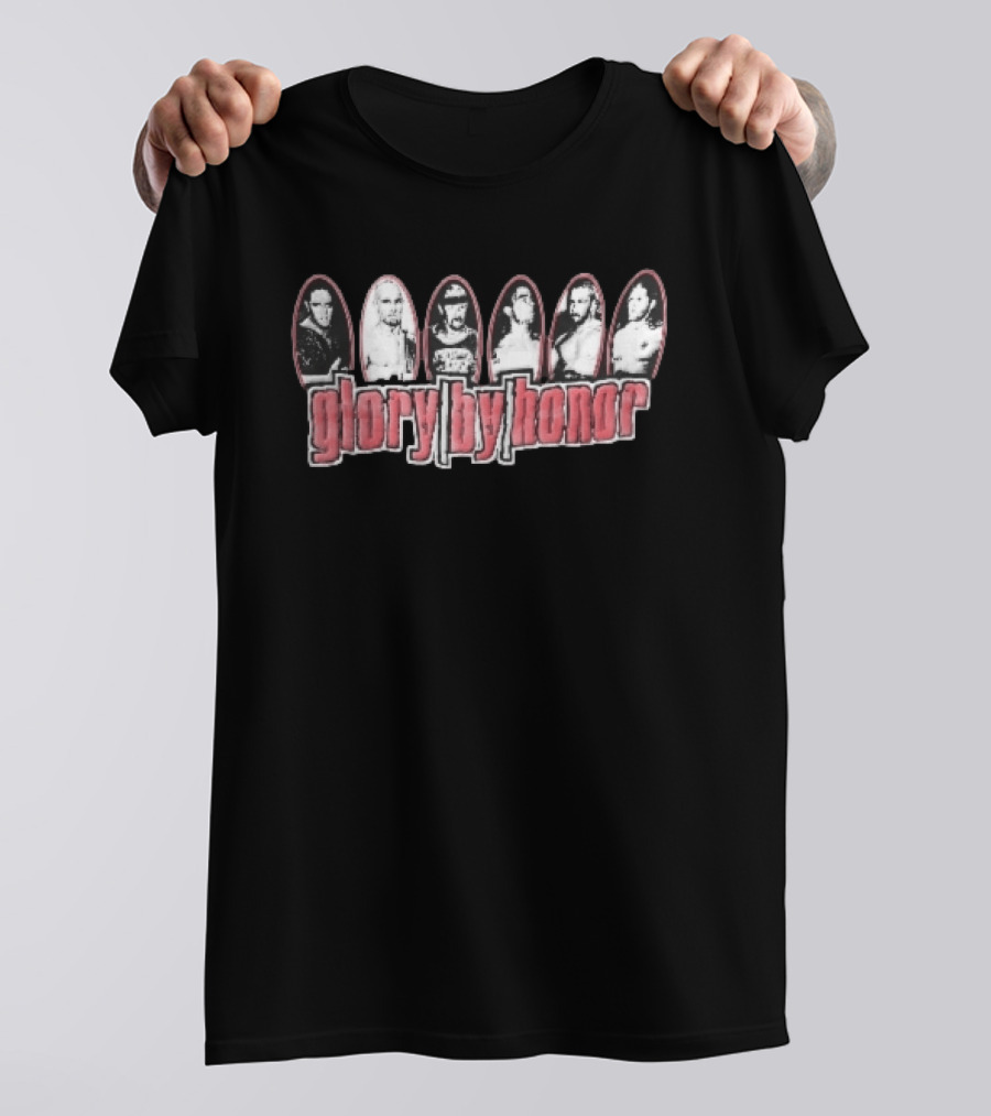 Glory By Honor Six Pro Wrestlers Black And White Oval Frames T-Shirt