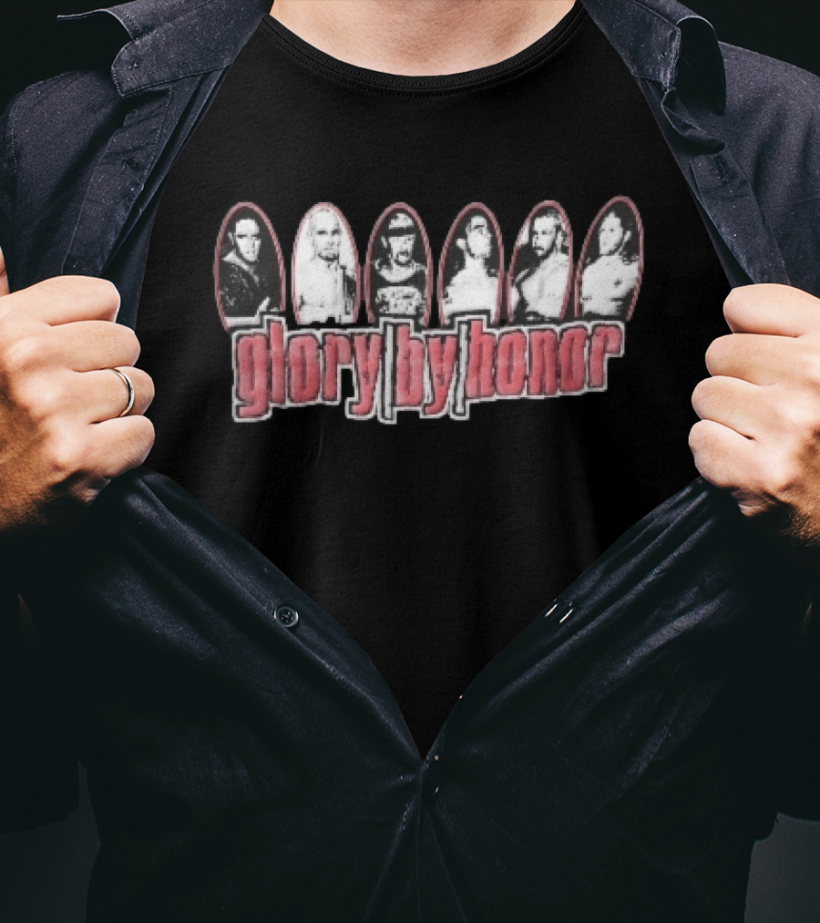 Glory By Honor Six Pro Wrestlers Black And White Oval Frames T-Shirt