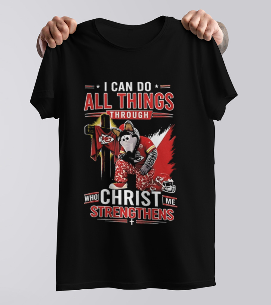 I Can Do All Things Through Christ Who Strengthens Me Kansas City Chiefs Football Player Kneeling Prayer Cross T-Shirt