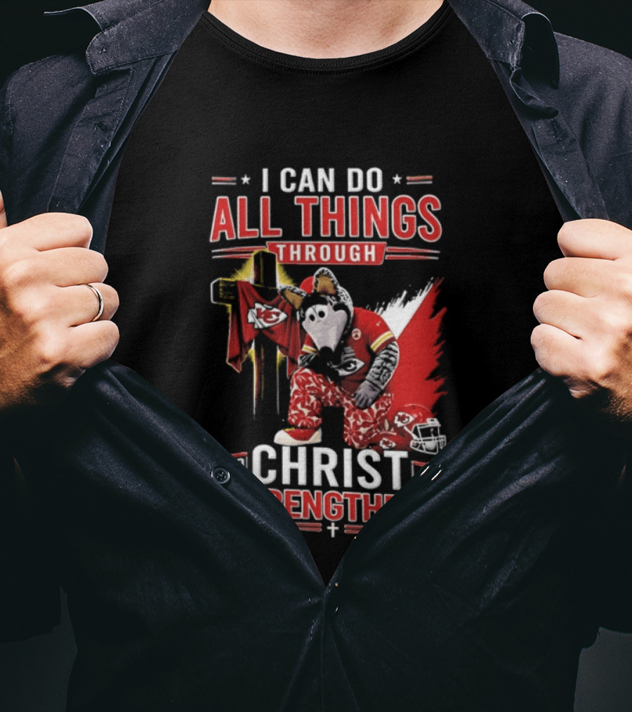 I Can Do All Things Through Christ Who Strengthens Me Kansas City Chiefs Football Player Kneeling Prayer Cross T-Shirt