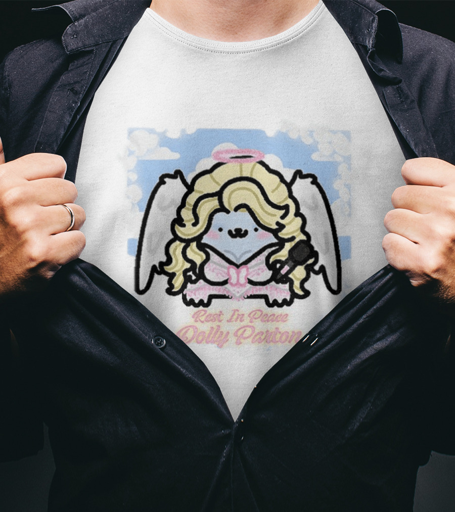 Angel Kitten Rest In Peace Dolly Parton Wings Halo Clouds T-Shirt