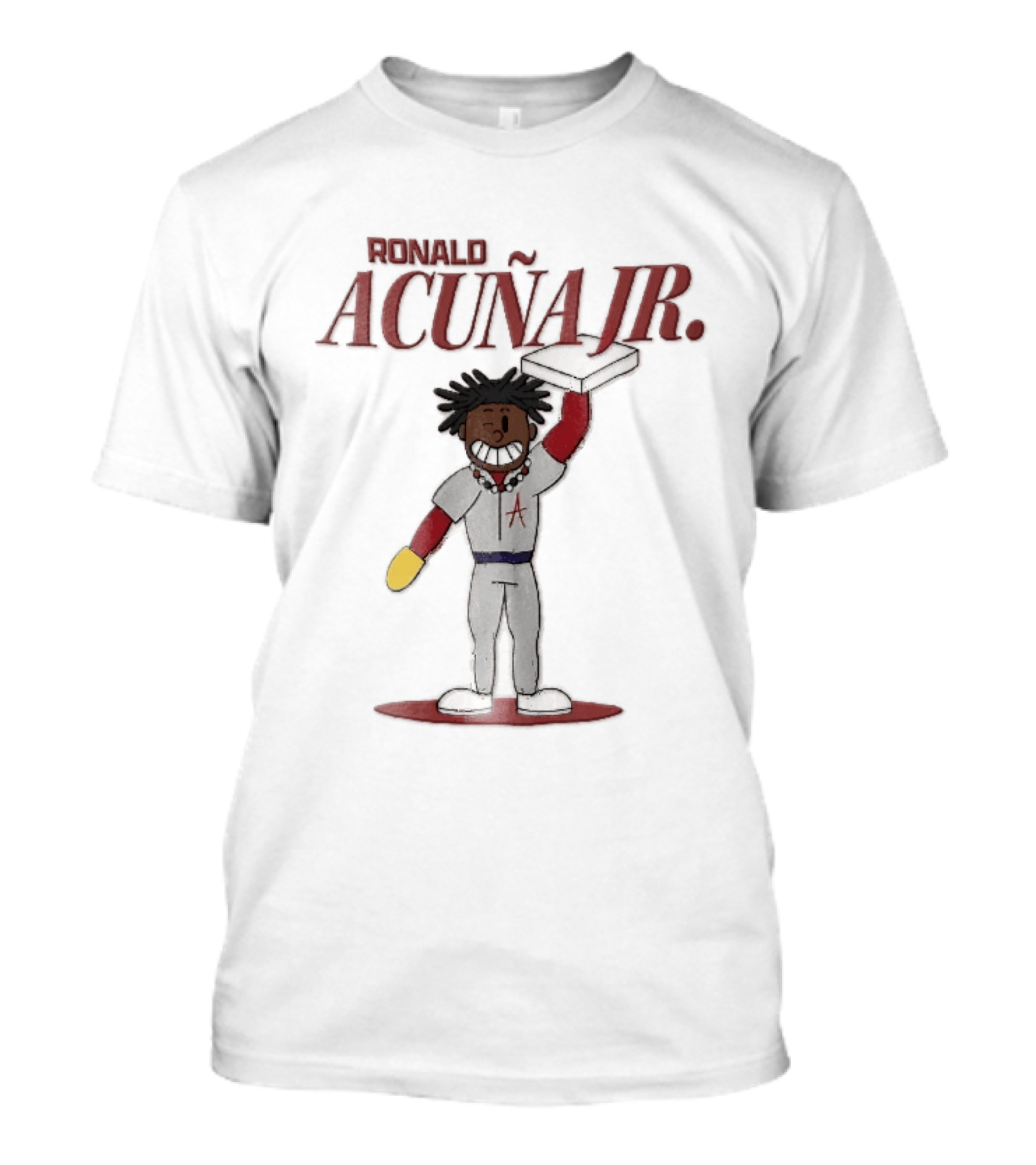 Ronald Acuna Jr Cartoon Caricature Holding Baseball Base Atlanta Braves MLB T-Shirt