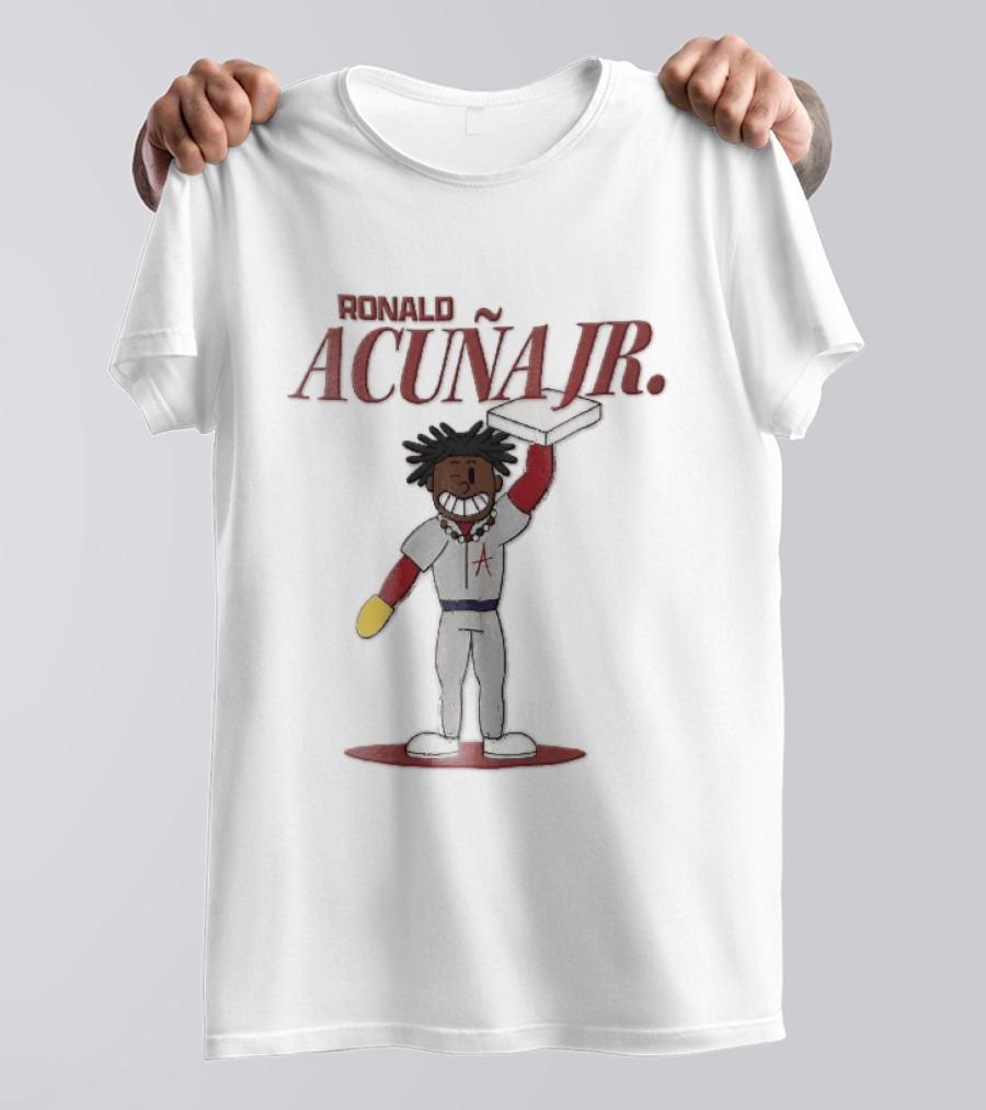 Ronald Acuna Jr Cartoon Caricature Holding Baseball Base Atlanta Braves MLB T-Shirt