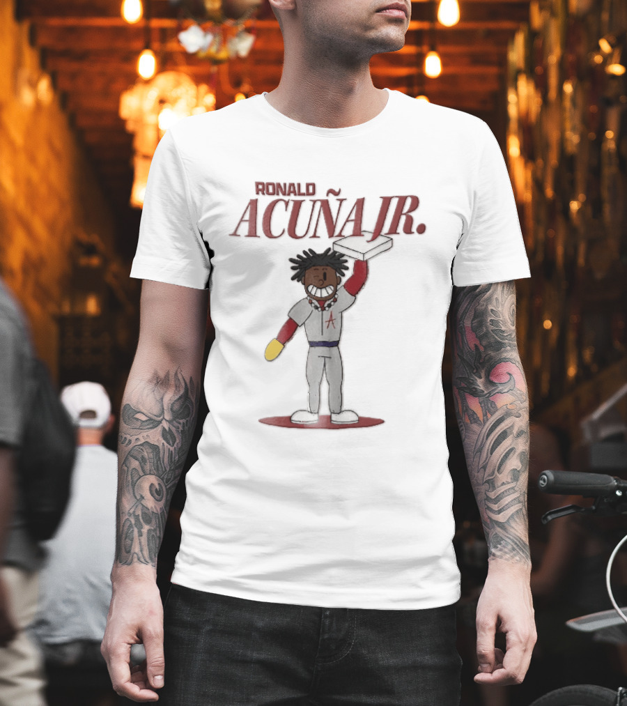 Ronald Acuna Jr Cartoon Caricature Holding Baseball Base Atlanta Braves MLB T-Shirt