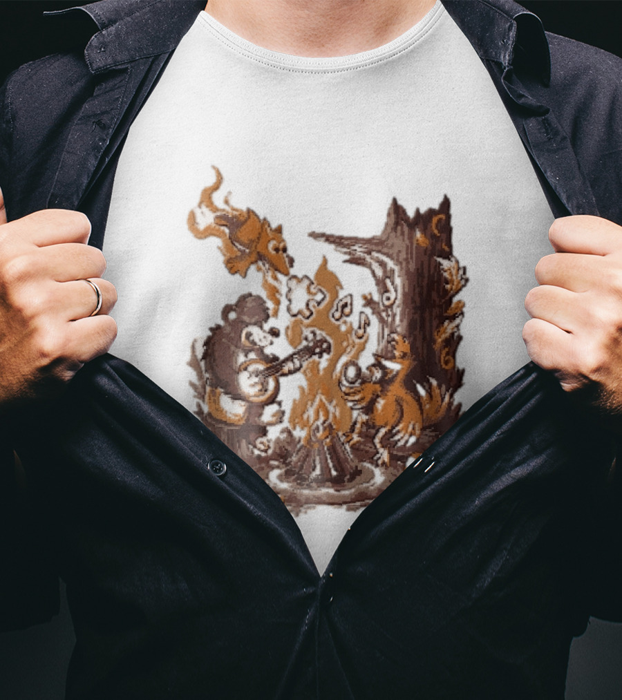 Banjo Kazooie Bear And Bird Music Campfire Jiggy Pixel T-Shirt
