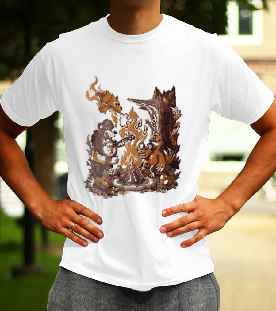 Banjo Kazooie Bear And Bird Music Campfire Jiggy Pixel T-Shirt