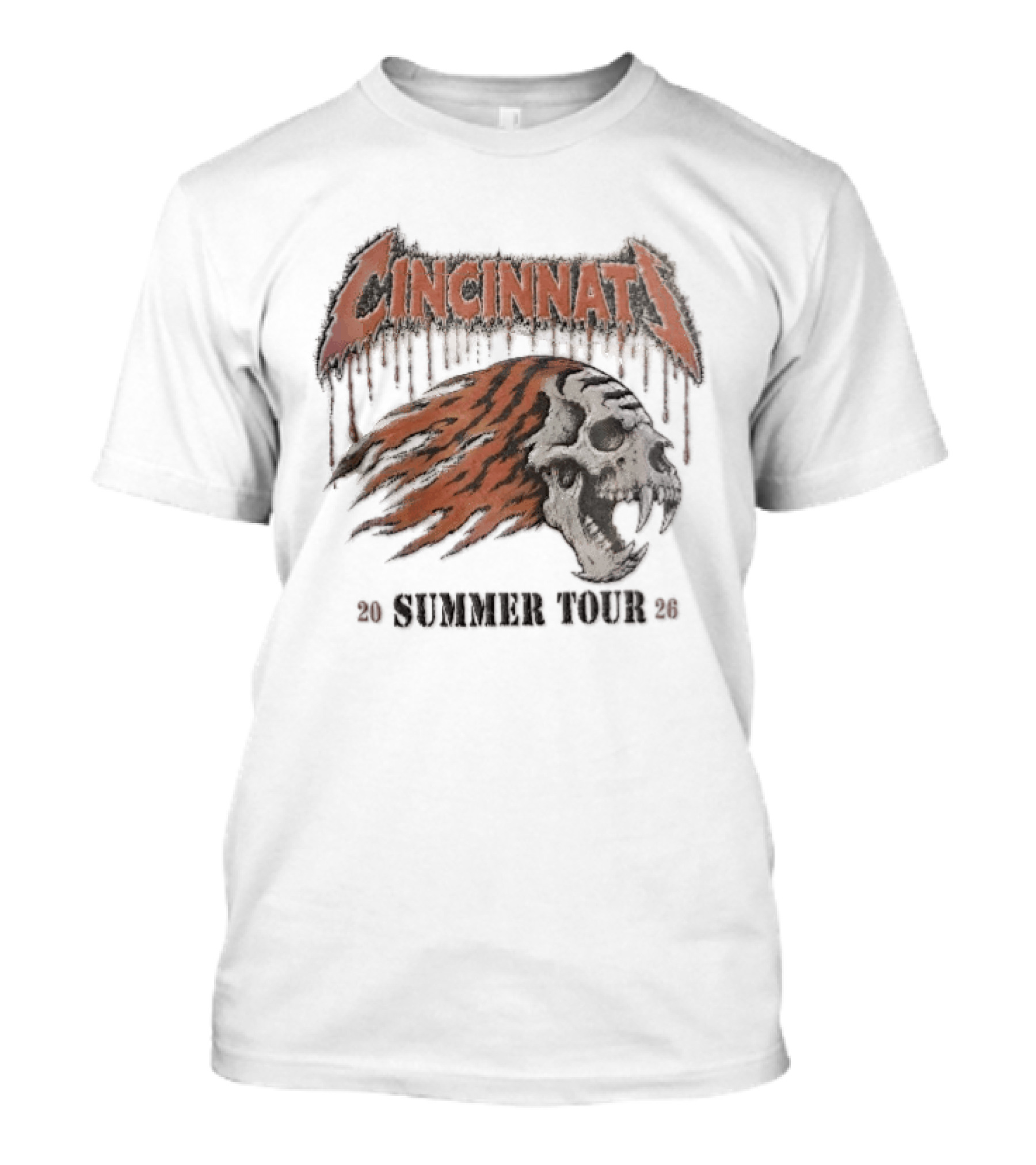Cincinnati Bengals Tiger Skull Flaming Mane Summer Tour 2026 Distressed T-Shirt