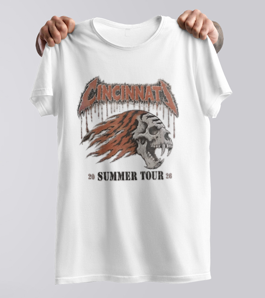 Cincinnati Bengals Tiger Skull Flaming Mane Summer Tour 2026 Distressed T-Shirt