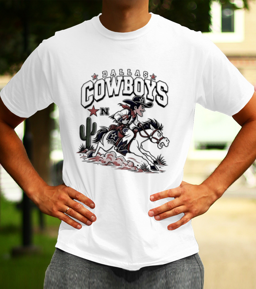 Dallas Cowboys Rider With Horse And Cactus Scene T-Shirt