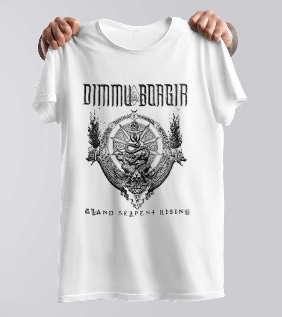 Dimmu Borgir Grand Serpent Rising Coiled Snake Horned Skull Occult Black Metal Band T-Shirt