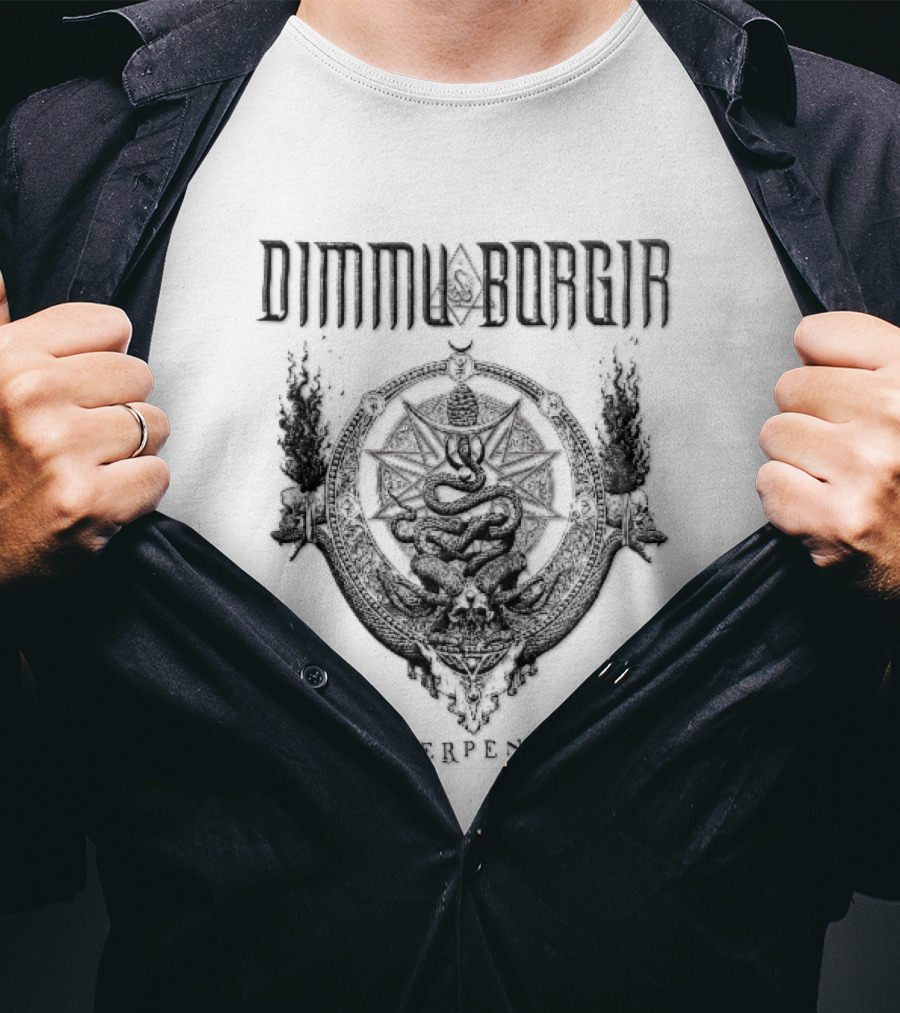 Dimmu Borgir Grand Serpent Rising Coiled Snake Horned Skull Occult Black Metal Band T-Shirt
