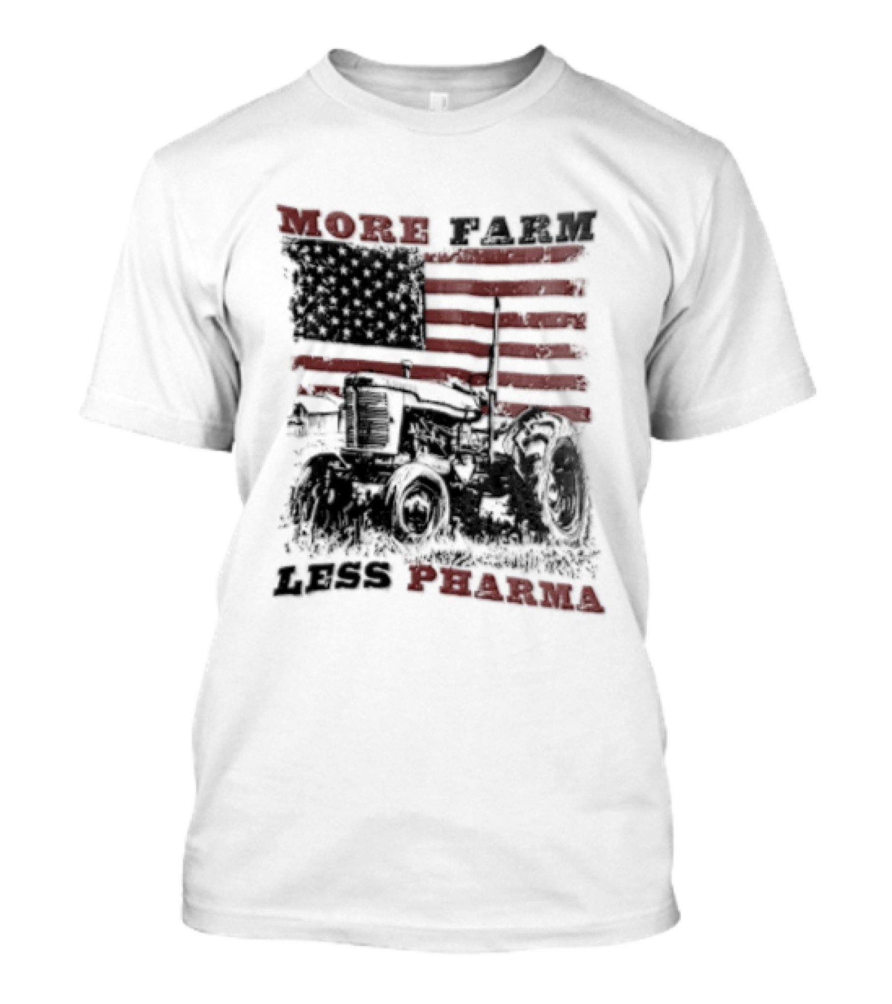 More Farm Less Pharma Distressed American Flag Tractor T-Shirt