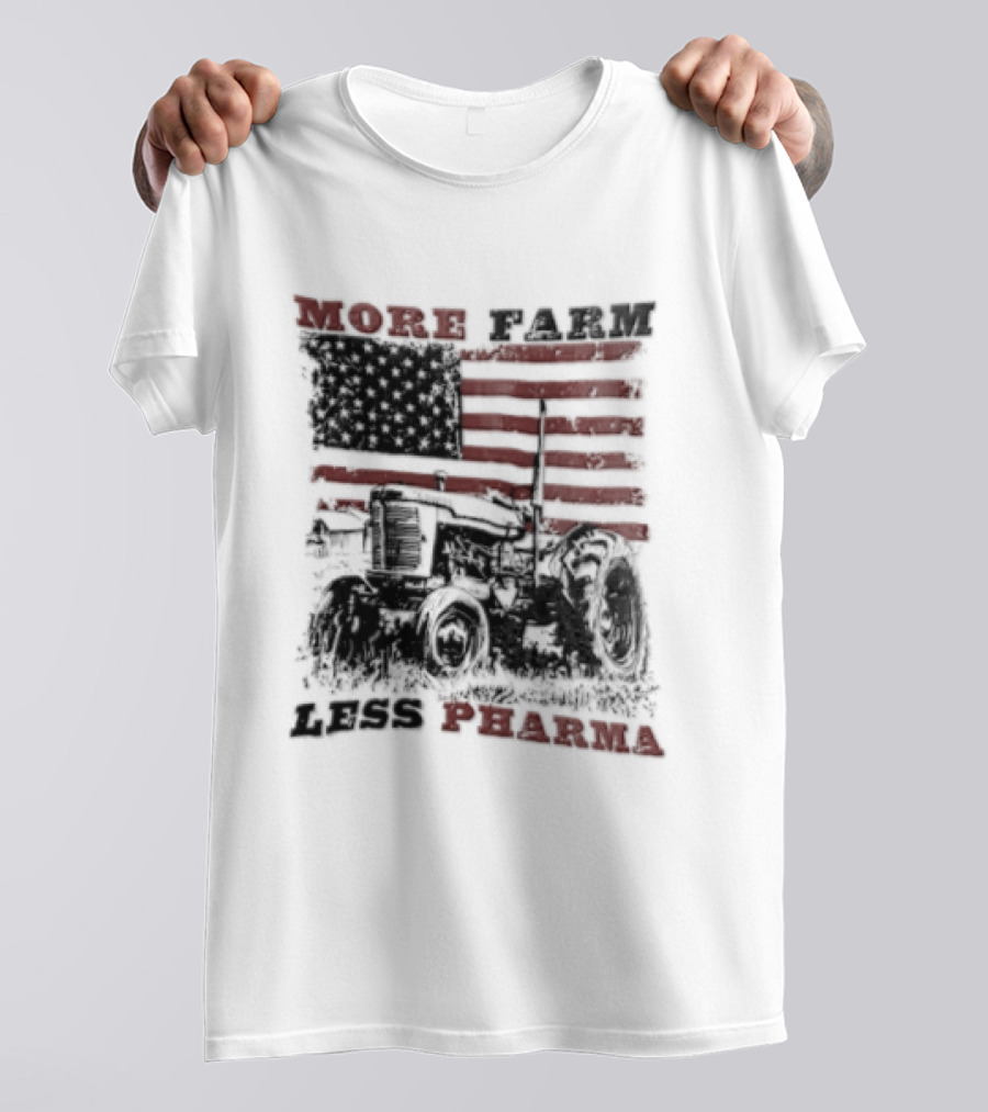 More Farm Less Pharma Distressed American Flag Tractor T-Shirt