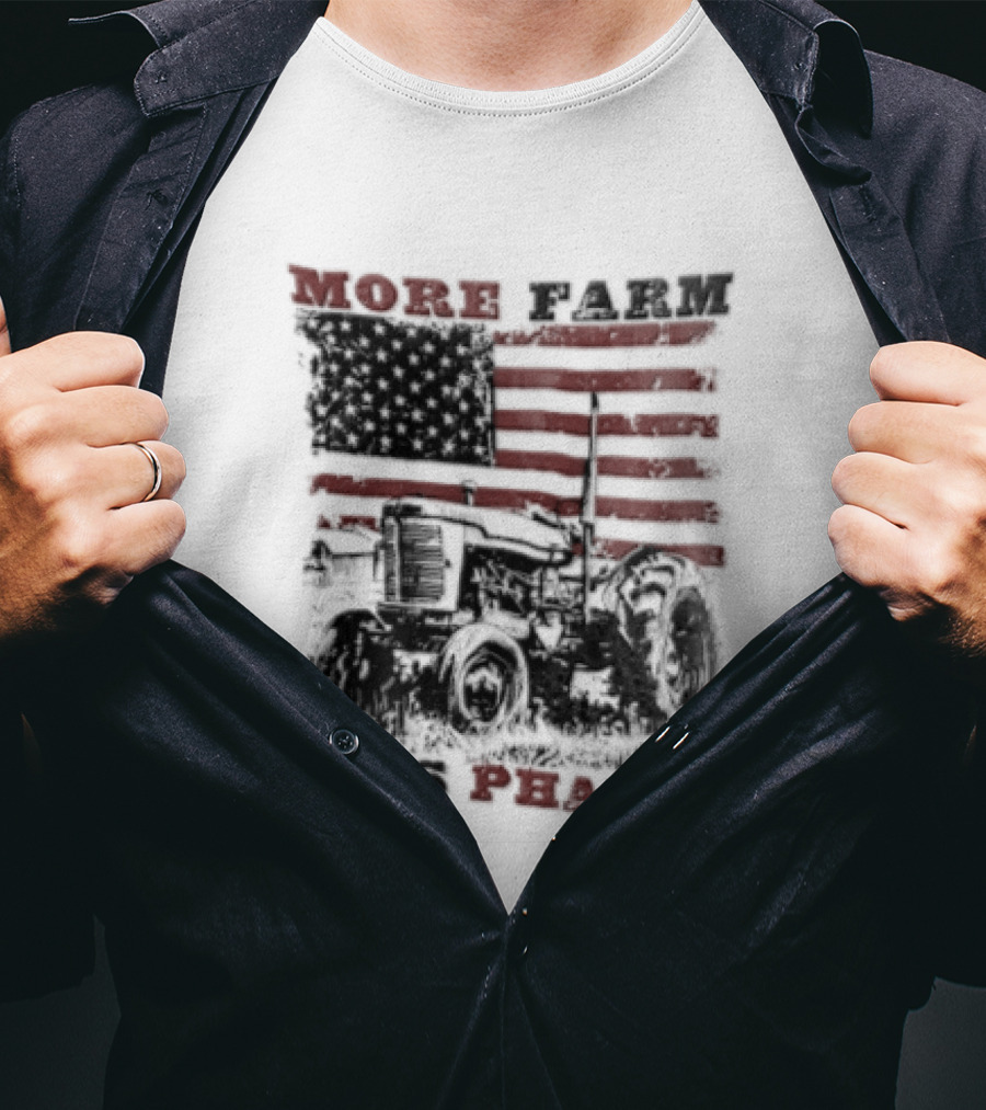 More Farm Less Pharma Distressed American Flag Tractor T-Shirt