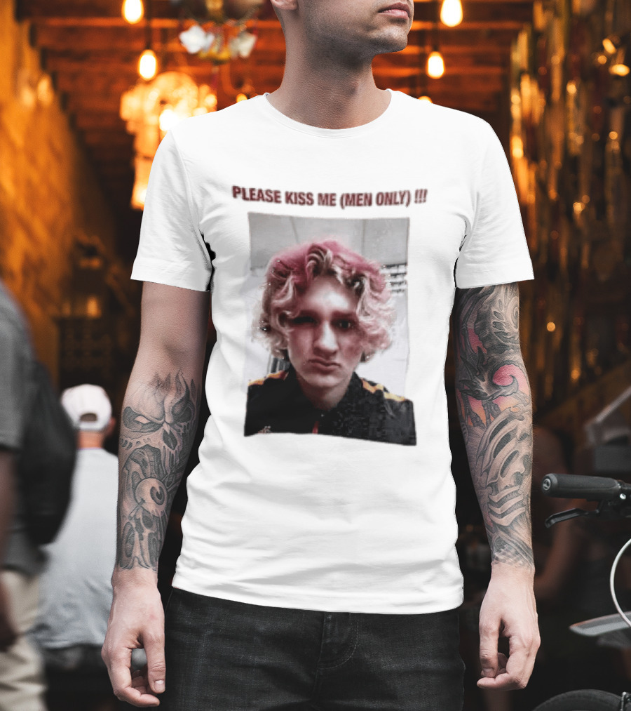 Please Kiss Me Men Only Meme Image With Wavy Hair Person T-Shirt