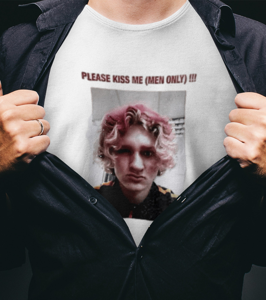 Please Kiss Me Men Only Meme Image With Wavy Hair Person T-Shirt