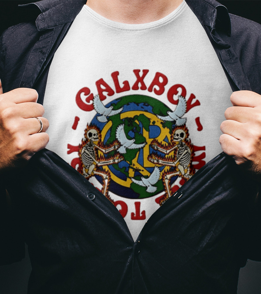 Galxboy Systms Toys Flaming Skeletons With Doves Peace T-Shirt