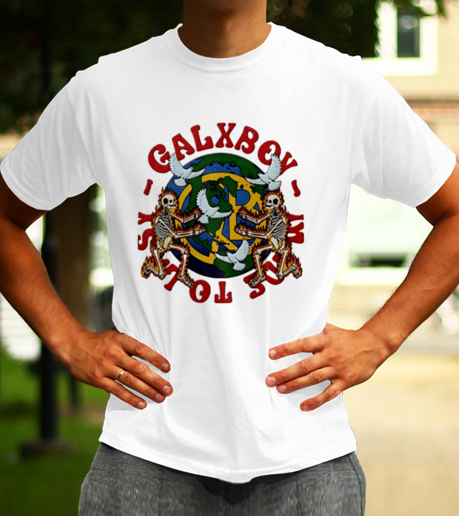 Galxboy Systms Toys Flaming Skeletons With Doves Peace T-Shirt