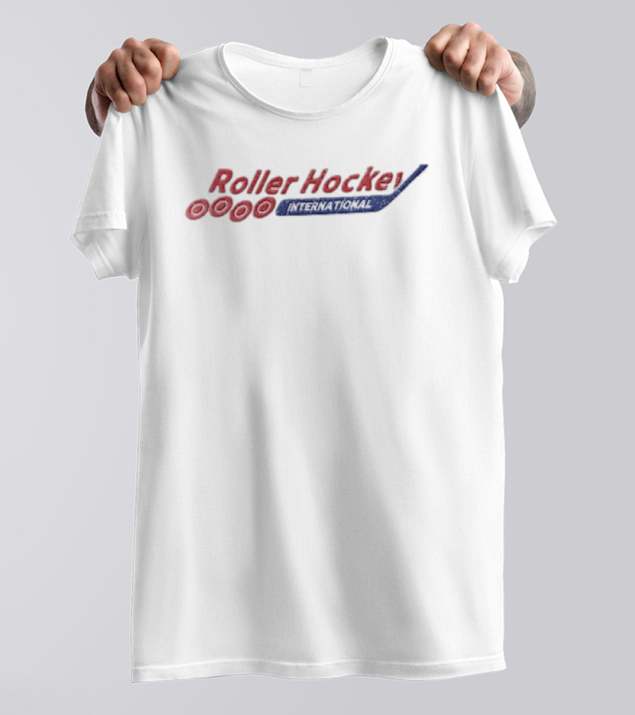 Roller Hockey International Red Inline Skate Wheels Blue Stick T-Shirt